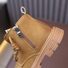 British Style Children's Yellow Boots With Side Zipper, No-Tie Retro Distressed Thick Sole Ankle Boots - Khaki - View 8