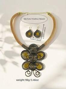 Kalung Kawat Aluminium Kristal Buatan Berwarna-warni Bergaya Retro Eropa dan Afrika yang Berlebihan - Coffee Brown - View 2
