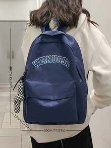 Women's Solid Color Functional Backpack With Pendant - Blue - View 2