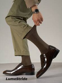 VeloEdit Men Crew Socks | Business & Everyday | Versatile Dress Socks | Comfortable Cotton | All-Match Style - Coffee Brown - View 1