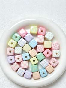 10pcs-14mm Polka Dot Style Acrylic Square Beads With Straight Hole, DIY Phone Chain, Keychain, Large Hole Loose Beads, Box Packaging, Decorative Pendant Beads, Pen - 14mm Polka Dot Square - View 5