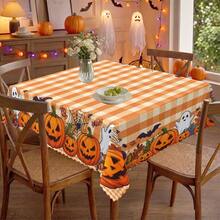1pc Halloween Pumpkin Ghost Bat Plaid Print Polyester Tablecloth, Suitable For Kitchen, Dining Room, Holiday, Party Table Decor In Autumn/Winter - Multicolor - View 8