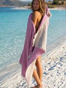 Colorful Tassel Beach Pareo – Large Lightweight Sarong, Fast Dry Towel For Sea, Pool, Yoga, Pilates – Multi-Purpose Cover Up 100x170cm - Pink - View 3