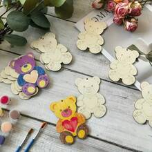 Natural Wood Color Unpainted Bear Hugging Heart Wooden Blank, Creative Graffiti Painting Wooden Pendant, Holiday Handmade DIY Decorative Accessory - A - View 4