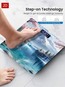Timbangan Berat Badan Digital dengan Teknologi Step-On, Timbangan Kamar Mandi LED Kaca Tempered Tebal, Hadiah Timbangan Berat Badan Digital untuk Menurunkan Berat Badan, Mengukur Hingga 400 Lbs/180 Kg, Permukaan Kaca Tempered, Deteksi Suhu, Menggunakan Baterai AAA (Tidak Termasuk) - A - View 4