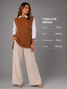 Max Fang Women's Knit Vest With Side Slits - Camel - View 5