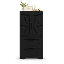 Country-Style Kitchen Cabinet With 2 Drawers And Adjustable Shelves, Barn Door Design Sideboard, Suitable As Storage Furniture For Kitchen, Dining Room, And Living Room, Black - View 12