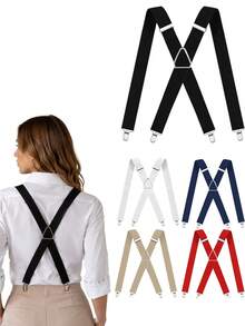 1pc Women's 2.5cm Wide Adjustable Suspenders, 4 Clips Clothing Accessory - Multicolor - View 1