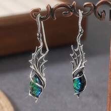 Dragon Wing Design Women's Pendant Earrings, Asymmetrical Pattern Fashion Women's Ear Jewelry, Daily Wear Party Accessories - Silver - View 5