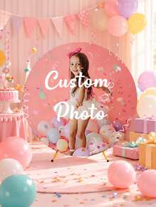 Customizable Round Backdrop, Personalized Round Background With Photo And Logo, Suitable For Baby Shower, Birthday, Wedding And Party Photography Studio Background Decoration - Multicolor - View 6