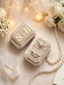 Personalized Velvet Wedding Ring Box,Custom Double Slot Ring Bearer Holder, Proposal Ring Box, Unique Two Ring Box, Handmade Jewelry Organizer, Custom Wedding Merch,Wedding Ring Holder,Ring Box, For Her - Multicolor - View 6