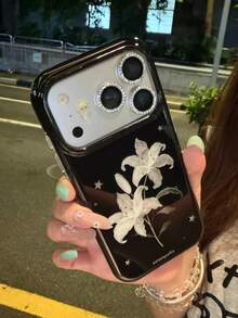 Casing Ponsel Dark Ink Star Lily Fruit Decor 17 Pro Max Baru 16 Pro Artistik Unik 15 PM Tahan Guncangan Apple 17 Pro Premium Feel 16/15 Pelindung 18 Pro Max - Hitam - View 3