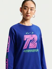 Nike Kaos Rajut Lengan Panjang Tanpa Kerah Wanita AS W NSW NK CLSC LS BF TEE SPD TIM6403-417 - Navy Blue - View 3