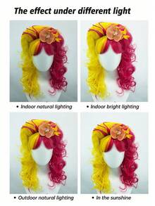 anxin Two Tone Split Color Tall Beehive Curly Wig Flat Bang Synthetic Fiber With Flower Accessory For Gothic Witch Halloween Women Cosplay Wig - Multicolor - View 9