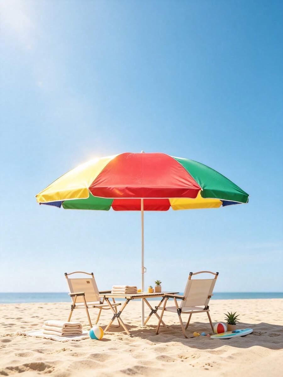 Color-Blocked Sun Umbrella, 85cm In Height, Waterproof And Sun-Protective Fabric, Adjustable Pole With Ground Plug, Lightweight And Portable, Suitable For Beach Stalls And General Outdoor Sunshade Use - A - View 1
