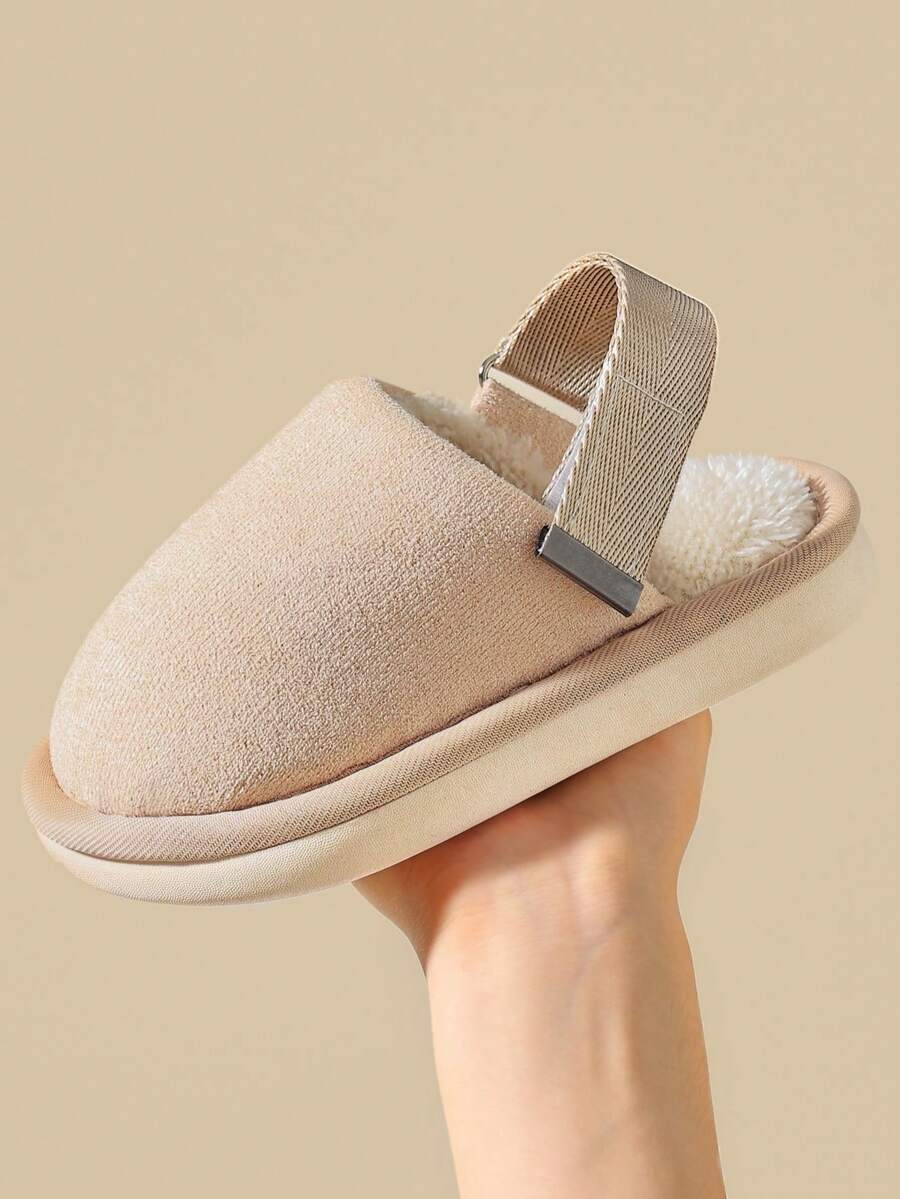 Children's Slippers Autumn Winter With Back Strap And Hook And Loop Indoor Home Fuzzy Bedroom Slippers Simple Fashion - Beige - View 1