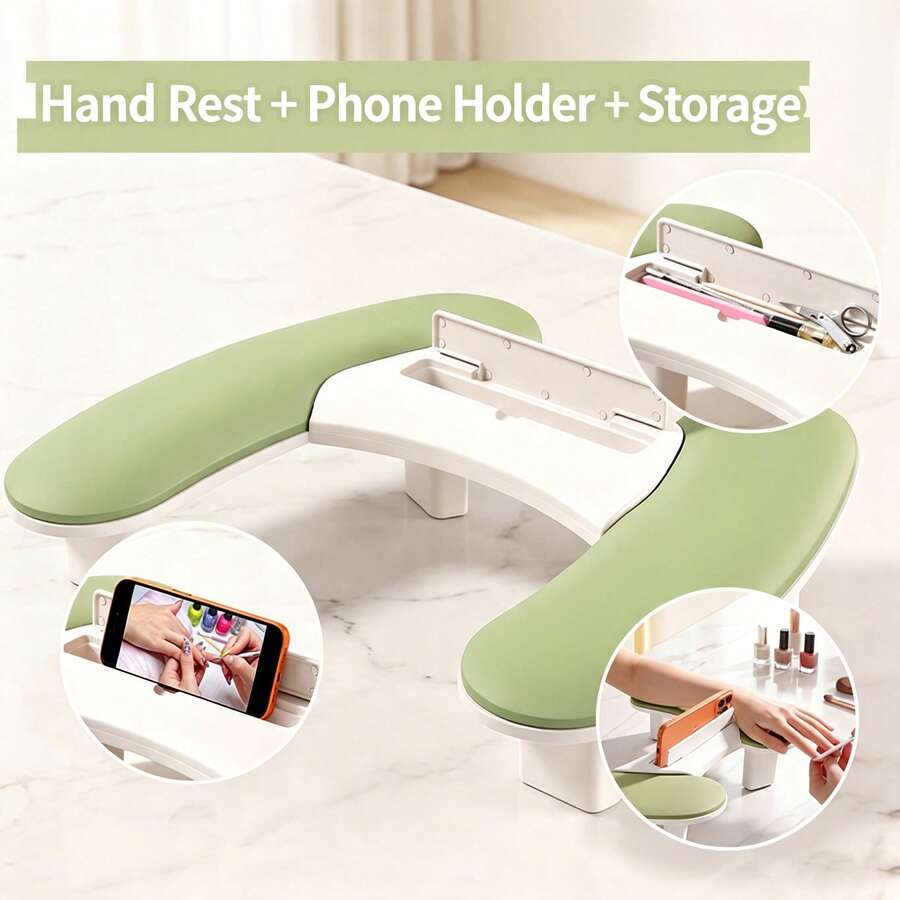 U-Shaped Multifunctional PU Material Nail Hand Rest With Phone Holder And Tool Storage, Comfortable Hand Pillow Designed For Nail Artists, Non-Slip And Durable, Suitable For Professional Nail Salon Desktop Tools - Multicolor - View 1