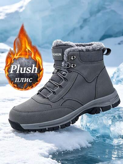 Men's And Women's Snow Boots Winter Casual Shoes Wear-Resistant Men's Sports Shoes Warm Men's Ankle Boots Fur-Lined Outdoor Couple Hiking Motorcycle Boots