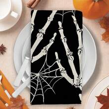 2/4/48pcs Halloween Series Skeleton Hand, Spider Web Minimalist Line Pattern Printed Kitchen Towels - Super Soft, Highly Absorbent Polyester Dish Cloths And Hand Towels, Perfect For Holiday Decor, Kitchen Decor, Party Decor. - Multicolor - View 6