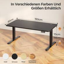 Devoko Height-Adjustable Electric Desk, Sit-Stand Desk With LED Control Panel, 2 Memory Heights, 73-118 Cm Height Adjustment, T-Steel Frame, 70 Kg Load Capacity, 100-180 Cm, Black/White/Beige/Rustic Wood - Black - View 11