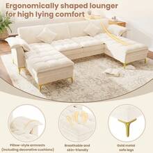 U-Shaped Chaise Lounge, 4-Seat Beige Chenille - Beige 4 Seat - View 8