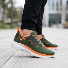 Men's New Gym Sneakers, Soft And Lightweight + Smart Digital Watch + Ankle Socks - GREEN-oRANGE - View 2