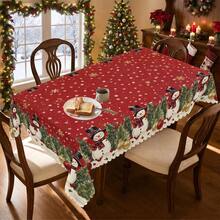 1pc Christmas Tree Snowflake Snowman Print Polyester Tablecloth, Suitable For Kitchen, Dining Room, Holiday, Party Table Christmas Decoration - Multicolor - View 4