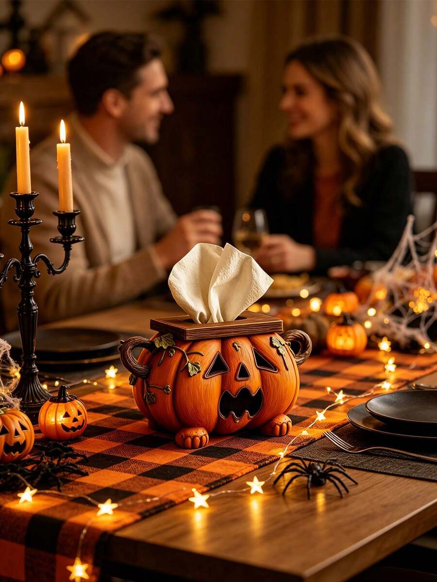 Penutup Kotak Tisu Halloween, Tempat Serbet Resin, Dekorasi Kamar Mandi dan Dapur Halloween yang Lucu - A - View 1
