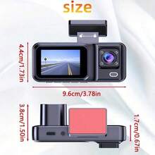 1080P 3-Channel Dash Cam - Front/Rear/Interior Recording, With Infrared Night Vision, Loop Recording, Wide Angle DVR, 2.0" IPS Screen, Car Video Recorder, 150mAh Lithium Battery - Black - View 8
