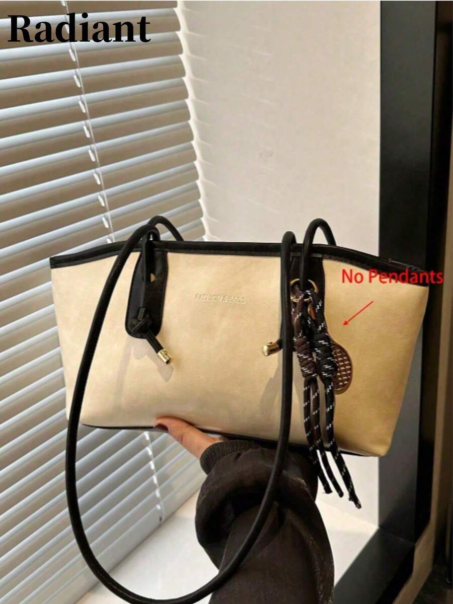 Large Capacity Women's Fashionable Multi-Function Shoulder Bag, New Canvas Tote Bag, Suitable For School, Commuting And Shopping (No Pendant) - Beige - View 1