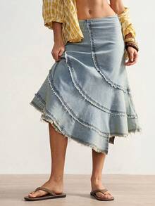Falda tejida de unicolor casual para mujer - Azul - Ver 1