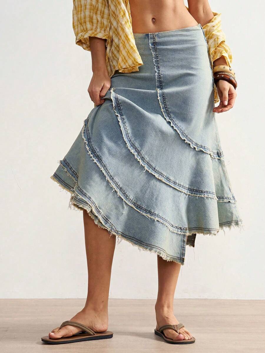 Falda tejida de unicolor casual para mujer - Azul - Ver 1