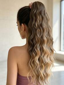 24-Inch Wavy Curly Ponytail Hair Extensions, Heat Resistant, Available In Brown And Gold Colors - Multicolor - View 12