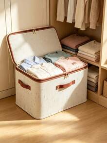 Fabric Storage Box, Foldable Cloth Box With Lid, Suitable For Clothes, Toys And Home Storage, Linen Material, Bedroom Storage Organizer - rice - View 14