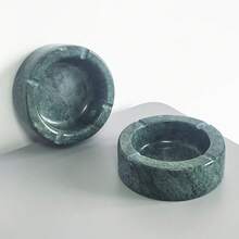 Natural Marble Peacock Green Round Ashtray, Luxury Living Room Office Coffee Table Decor, Business Gift - C-Green - View 7