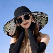 1pc Large Brim Leaf Pattern Bucket Hat, Sun Protection Hat For Shopping, Cool Summer Sun Hat For Women, Fashionable Sun Hat With Wide Brim, Spring/Summer Essential, Printed Versatile Sun Hat - Multicolor - View 5
