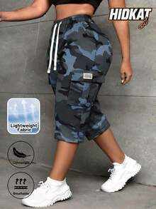 Hidkat Women's Casual Capris Cargo Camouflage Pants With Drawstring Waist, Lightweight And Breathable For Summer Outdoor Activities And Daily Wear - Grey - View 1