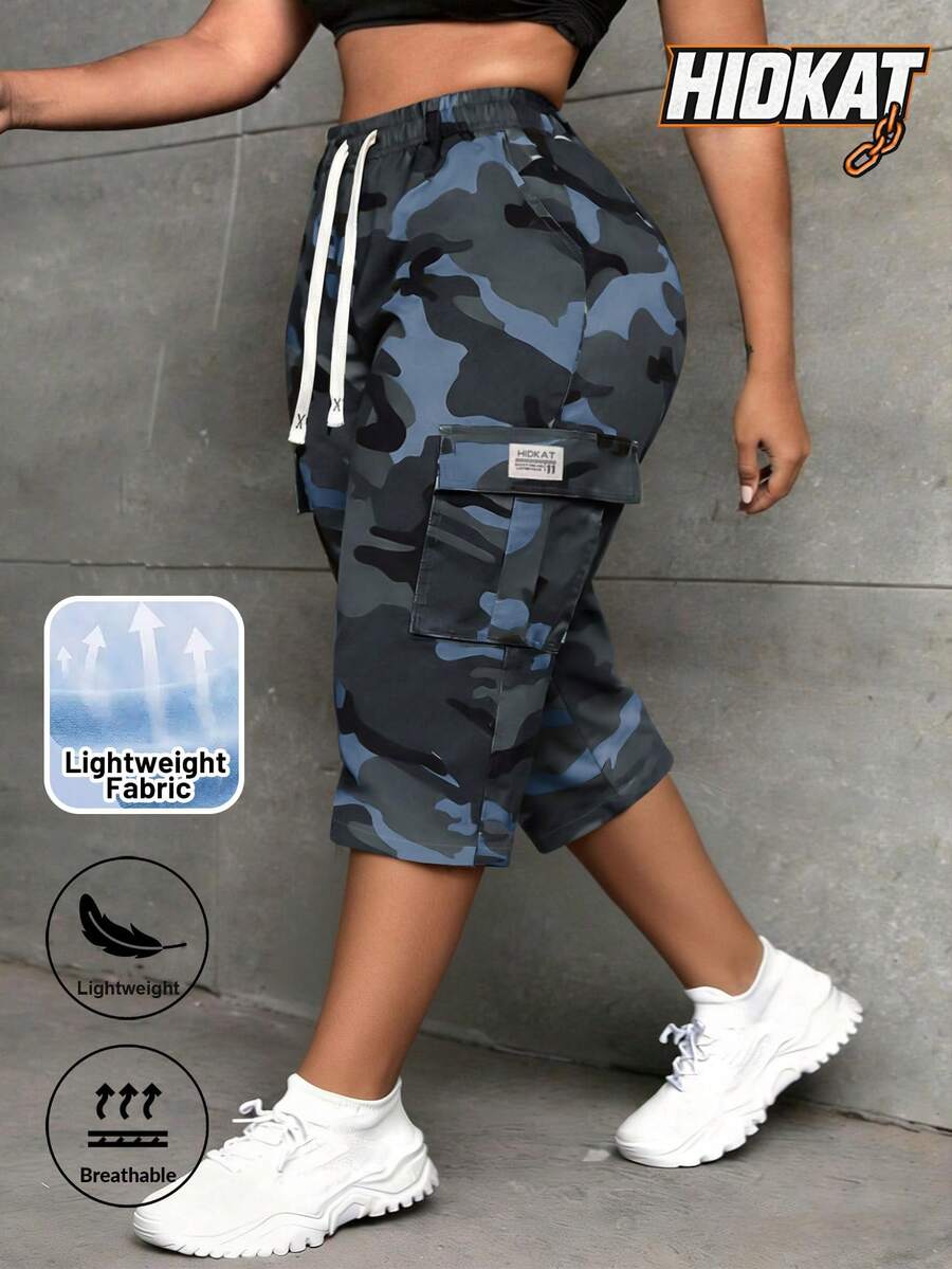 Hidkat Women's Casual Capris Cargo Camouflage Pants With Drawstring Waist, Lightweight And Breathable For Summer Outdoor Activities And Daily Wear - Grey - View 1