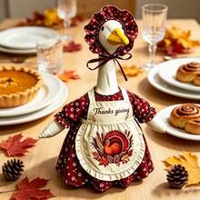 Thanksgiving Outfit For 23 In Goose Statue Dress Apron And Ruffle Bonnet - A - View 2