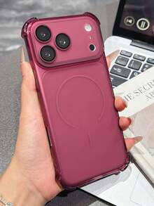 Funda de teléfono magnética a prueba de golpes color rojo vino | Soporte de marco transparente | Funda de protección completa compatible con Apple 17/16/15/14/13 Air/17 Pro Max, admite carga inalámbrica, textura mate, protección completa de la cámara, adecuada para hombres, mujeres, adolescentes, uso diario, conducción, negocios, escuela, oficina, escenarios de viajes al aire libre en verano, 1 pieza, funda protectora premium minimalista antideslizante y antihuellas - Burdeos - Ver 2
