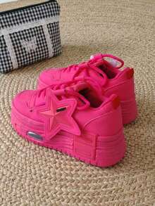 Zapatillas deportivas casuales para mujer, estilo nuevo para mujer, transpirables y versátiles, zapatillas de entrenamiento casual, estilo ballet deportivo, zapatillas blancas planas con cordones, zapatillas deportivas, zapatos para mujer, zapatos, zapatillas deportivas para mujer, zapatos cómodos para mujer, rendimiento, zapatillas deportivas elegantes para mujer, zapatos elegantes para mujer, tenis, zapatillas deportivas para mujer, zapatillas deportivas de suela gruesa, rojo rosa - Rosa Fucsia - Ver 3