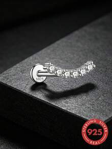 1pc S925 Sterling Silver European & American Niche Design Geometric Curved Single Row Rhinestone Straight Bar Piercing Stud Earrings, Fashionable Exquisite Luxury Minimalist Elegant High-End Jewelry For Women, Suitable For Commuting, Dating, Travel, Party, Versatile Fresh Unique Accessory - Geometry - View 4