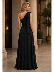 Long Party Dress With Lace, Lined Cups, Comfortable, Elegant, Simple - Black - View 3
