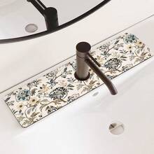 1pc Bohemian Floral Pattern Anti-Slip Faucet Splash Guard Mat, Bathroom Faucet Splash Pad, Mud Guard, Moisture-Proof Anti-Slip Faucet Mat, Kitchen Countertop Accessory. Protect Your Kitchen Countertop. - Multicolor - View 6