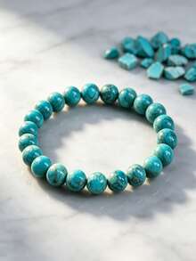 Natural South African Turquoise Round Bead Elastic Bracelet, Healing Crystal Protective Gemstone Bracelet For Calming Throat Chakra, Spiritual Unisex Jewelry Gift - Turquoise - View 5