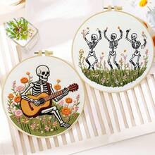 1件 20*20cm/7.9*7.9in 骷髏刺繡套件,DIY手工刺繡組,適合成人初學者,居家禮物,女性縫紉禮物,含使用說明書、印花布料、刺繡框、針與線 - A - 查看 4