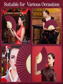 3/15/30pcs/Set Elegant White Fan Set, Including Thank You Tags And Gift Bags, Bridal Bamboo Handheld Folding Fan, Single Party Wedding Bride Shower Decorations, Bridesmaid Bamboo Handheld Folding Fans, Single Party Photo Props,Bridesmaids Gifts - Red - View 2