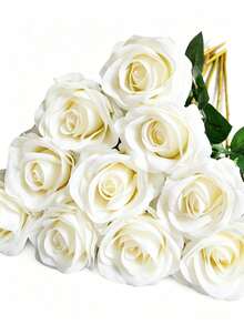 1/10/20/30pcs White Artificial Roses, Silk Velvet Texture Fake Flower Bouquet, Long Stem Artificial Roses Bulk Pack, Suitable For Valentine's Day Gift DIY Wedding Centerpiece, Table Decor, Bridal Shower, Party, Home Decor, Living Room Decor - White - View 8