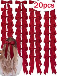 20/10 piezas de pinzas para el cabello con lazo rojo, para mujeres y niñas, accesorios para el cabello con lazo de cinta de satén grande y cola larga, decoración linda para fiestas y regreso a la escuela para cabello rizado - Multicolor - Ver 7