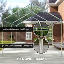 10x20 FT Heavy Duty Carport Portable Car Shelter Canopy Garage Galvanized Frame Outdoor Vehicle Storage Boat Tent With Reinforced Steel Cables Anchoring Kit No Sidewalls, Gray - Gray - View 4